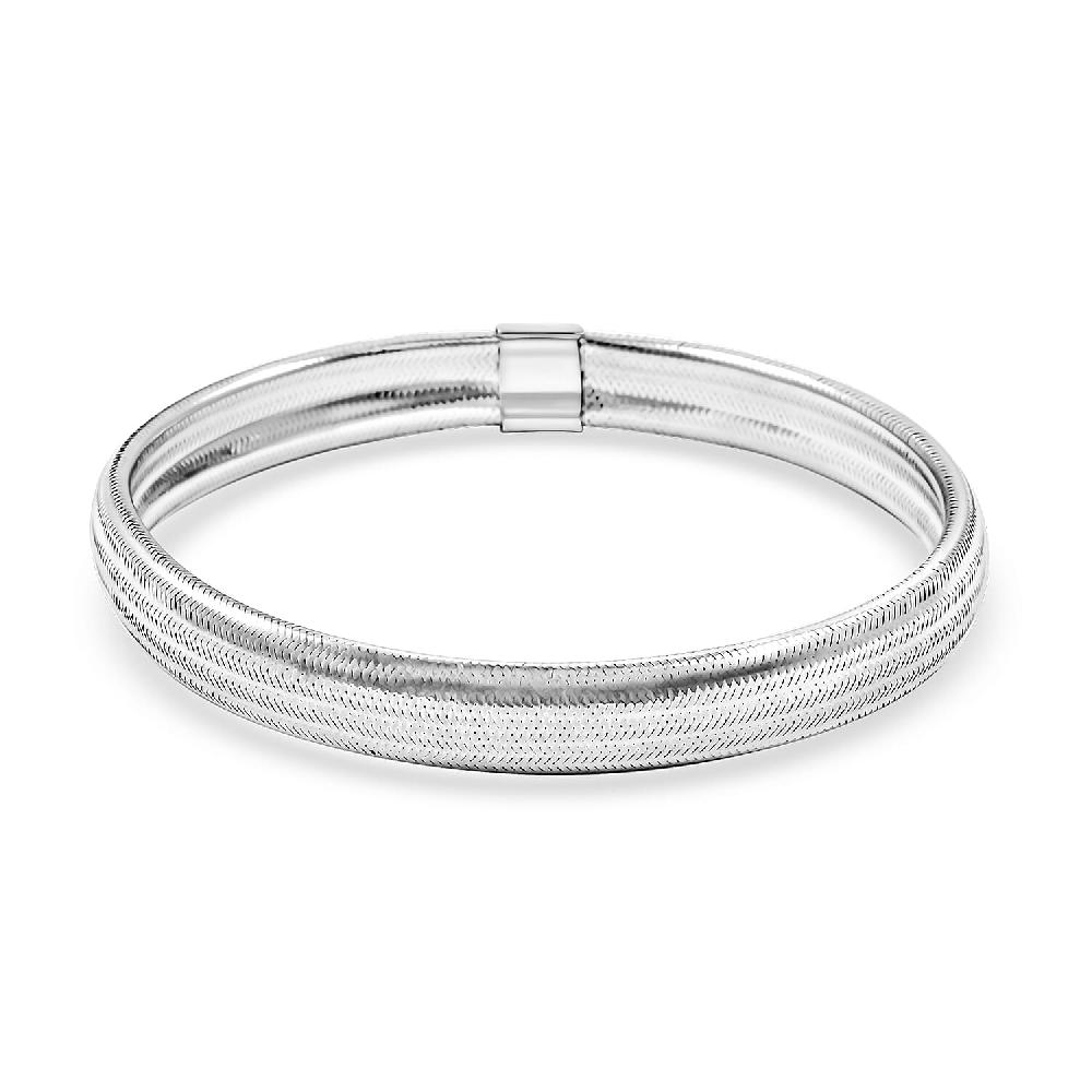 Italian 10K White Gold Domed Stretch Bracelet (7.0-8.0 Inches) ( 8mm 2.25 Grams)