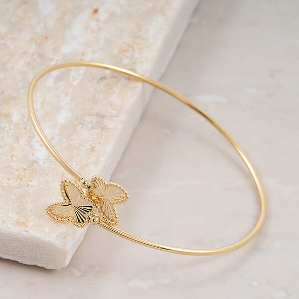 Italian 10K Yellow Gold Bypass Butterfly Flex Bangle Bracelet (7.0 In) (2.9 G)