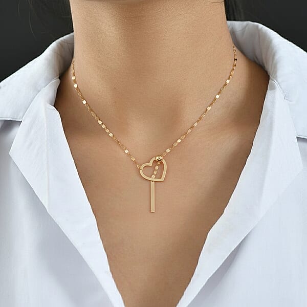 Italian 10K Yellow Gold Slider Heart Necklace 28 Inches 1.2 Grams