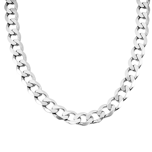 Italian 11.6mm Curb Chain Necklace In Rhodium Over Sterling Silver 92.1 Grams 24 Inches