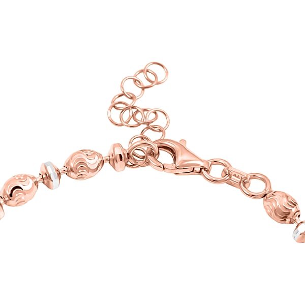 Italian 14K RG Over Sterling Silver Moon-cut Beaded Chain Bracelet (7.00 In) (6.02 Grams)