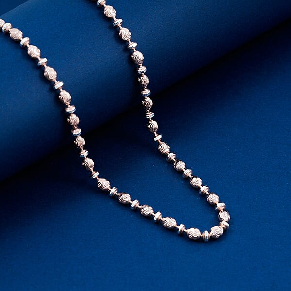 Italian 14K RG Over Sterling Silver Moon-cut Beaded Chain Necklace (20 Inches) (16.17 Grams)
