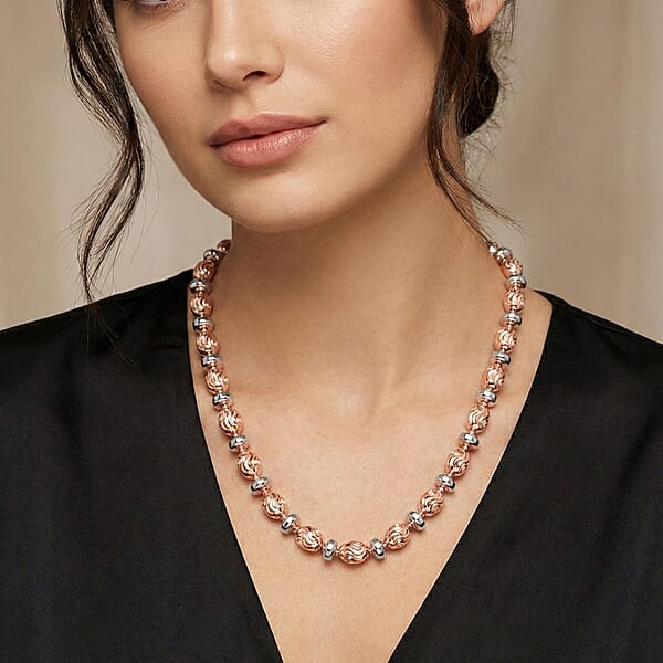 Italian 14K RG Over Sterling Silver Moon-cut Beaded Chain Necklace (20 Inches) (16.17 Grams)