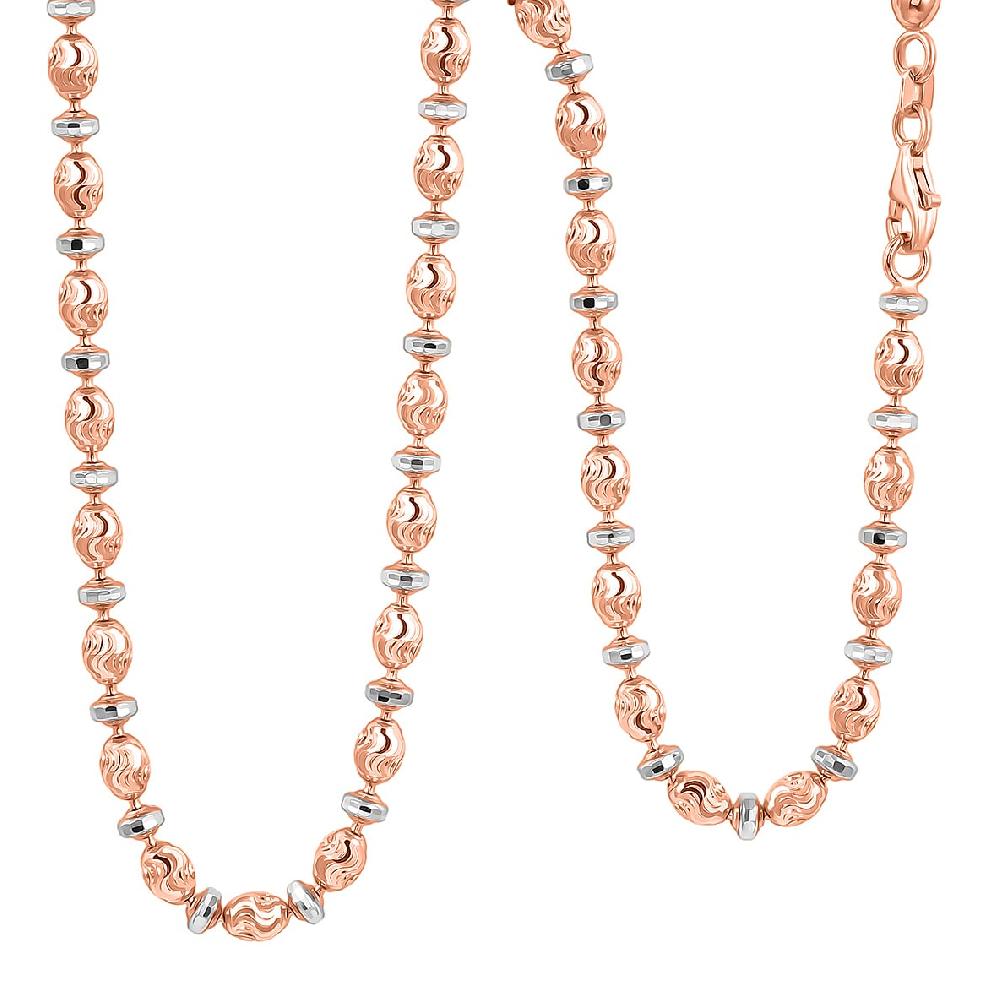 Italian 14K RG Over Sterling Silver Moon-cut Beaded Chain Necklace (20 Inches) (16.17 Grams)