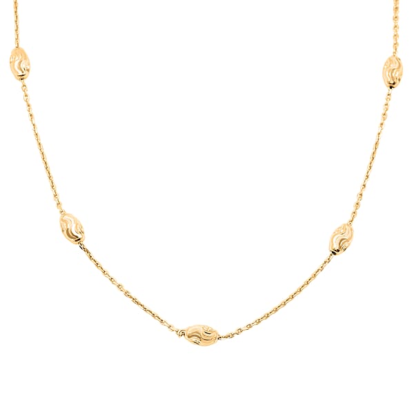 Italian 14K Yellow Gold Over Sterling Silver Moon Cut Oval Bead 3mm Chain Necklace 20 Inches 4.40 Grams