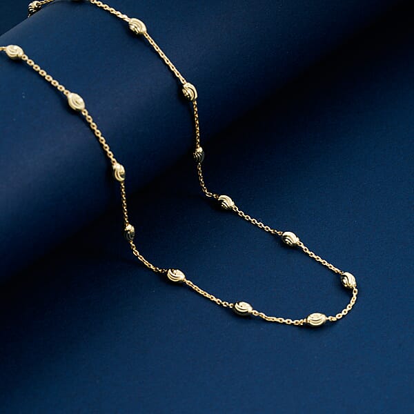 Italian 14K Yellow Gold Over Sterling Silver Moon Cut Oval Bead 3mm Chain Necklace 18 Inches 4 Grams