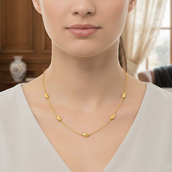 Italian 14K Yellow Gold Over Sterling Silver Moon Cut Oval Bead 3mm Chain Necklace 18 Inches 4 Grams