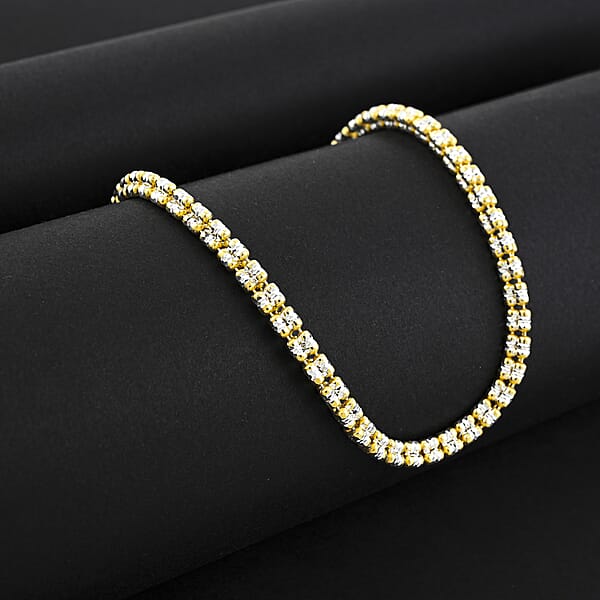 Italian 14K YG And Rhodium Over Sterling Silver Diamond Cut ICE Round Chain 3 Row Necklace 22 Inches 22.45 Grams