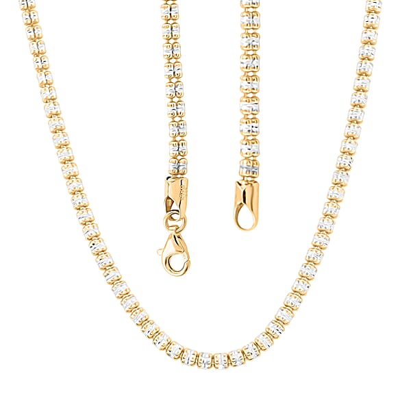 Italian 14K YG And Rhodium Over Sterling Silver Diamond Cut ICE Round Chain 3 Row Necklace 22 Inches 22.45 Grams
