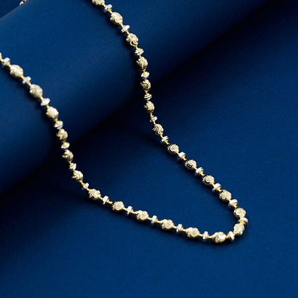 Italian 14K YG Over And Sterling Silver Moon-cut Beaded Chain Necklace (20 Inches) (16.39 Grams)