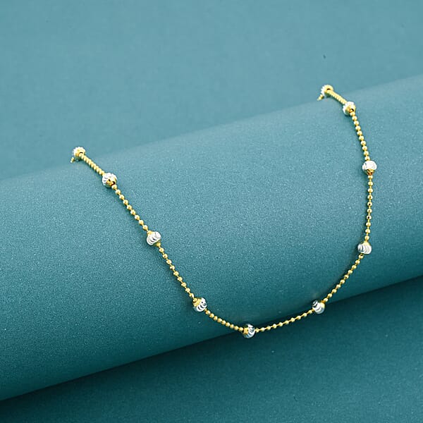 Italian 14K YG Over And Sterling Silver Moon Cut Round Bead Chain Necklace (18 Inches) (1.2mm 4 Grams)