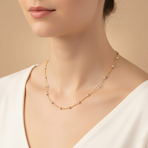 Italian 14K YG Over And Sterling Silver Moon Cut Round Bead Chain Necklace (18 Inches) (1.2mm 4 Grams)