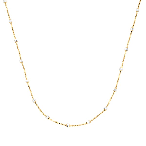 Italian 14K YG Over And Sterling Silver Moon Cut Round Bead Chain Necklace (18 Inches) (1.2mm 4 Grams)