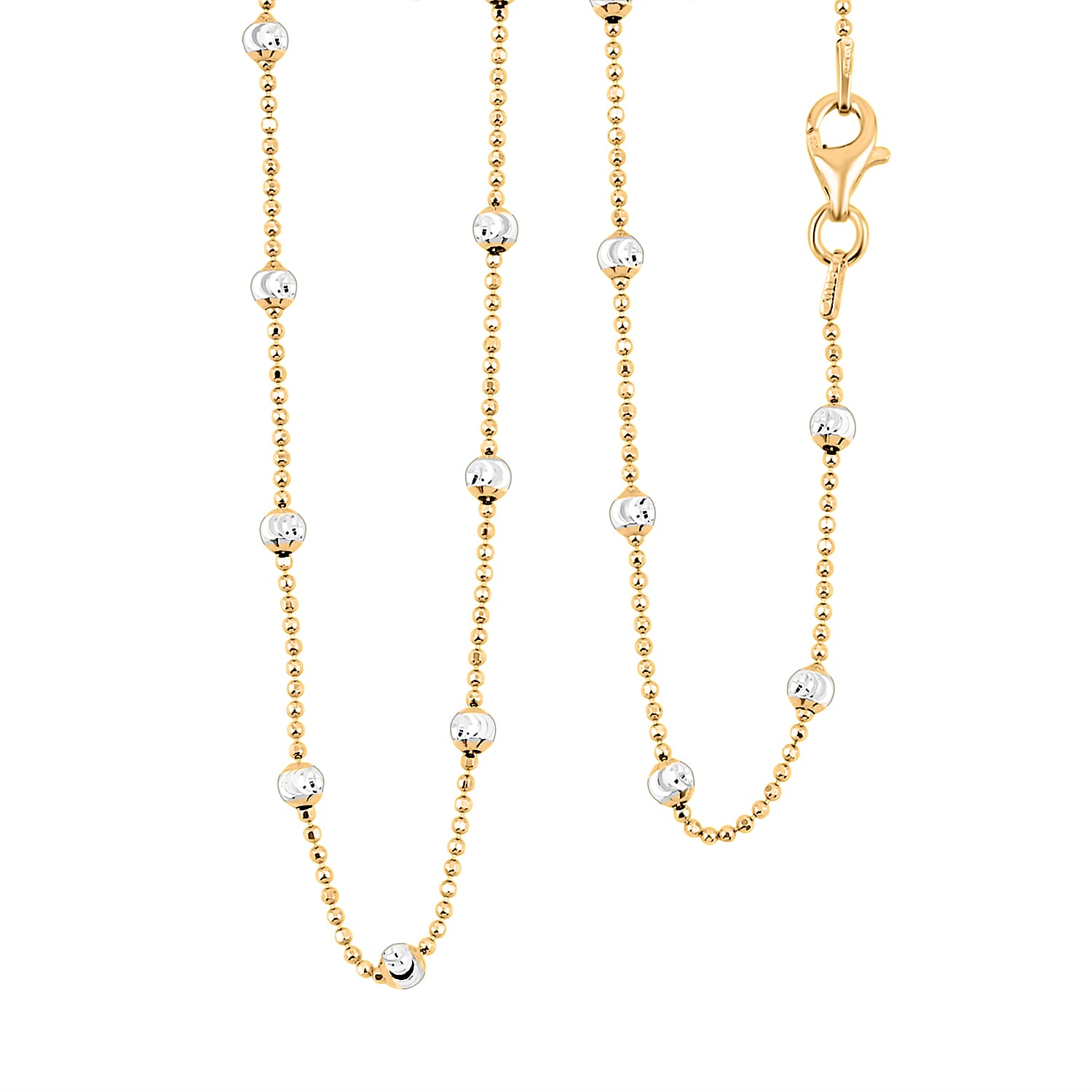 Italian 14K YG Over and Sterling Silver Moon Cut Round Bead Chain Necklace (20 Inches) (1.2mm 4.50 Grams)