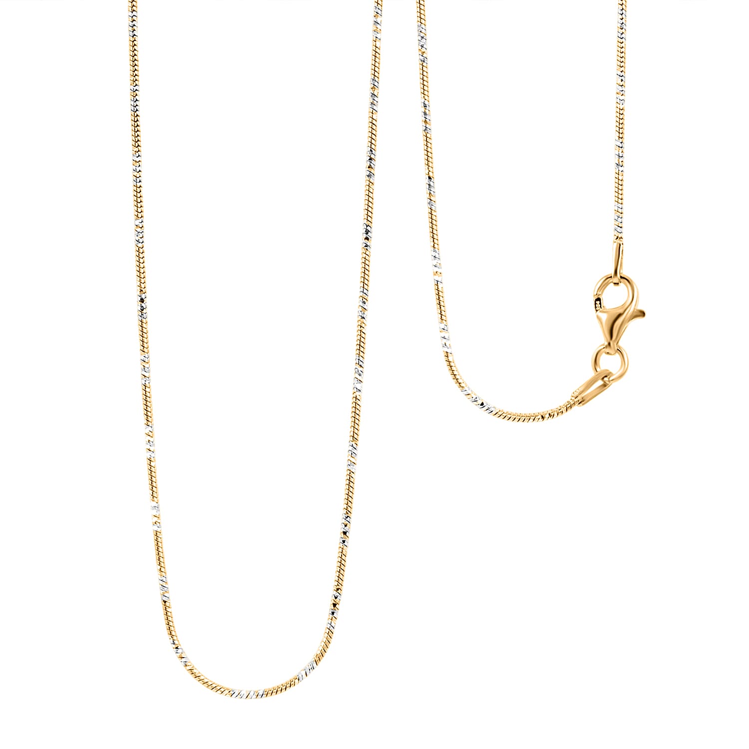 Italian 14K YG Over and Sterling Silver Snake Round Brite 1mm Chain Necklace 20 Inches 4 Grams