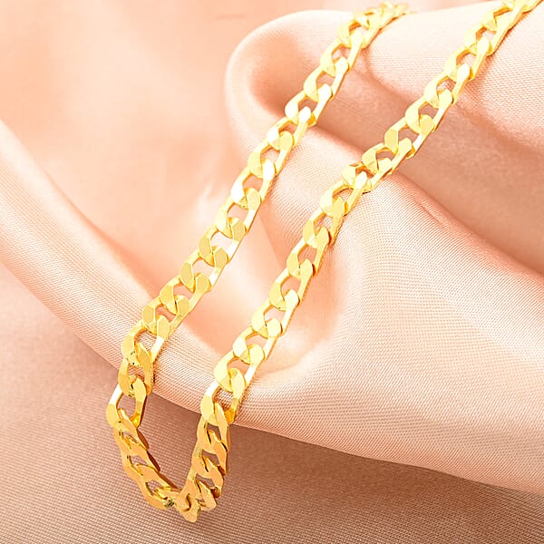Italian 14K YG Over Sterling Silver Flat Curb Chain Necklace (18 Inches) (5.10 Grams)