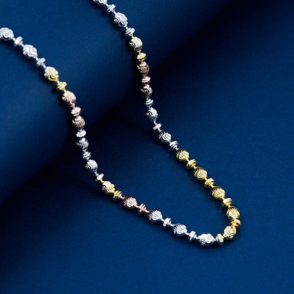 Italian 14K YRG Over And Sterling Silver Moon-cut Beaded Chain Necklace (20 Inches) (15.86 Grams)