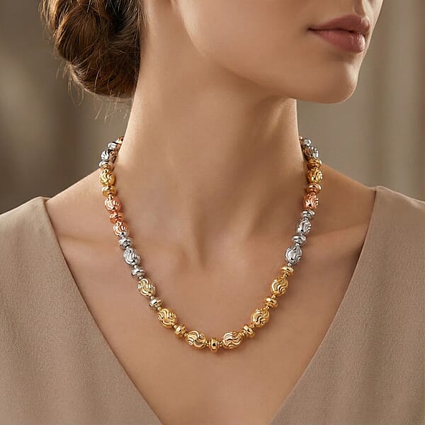 Italian 14K YRG Over And Sterling Silver Moon-cut Beaded Chain Necklace (20 Inches) (15.86 Grams)