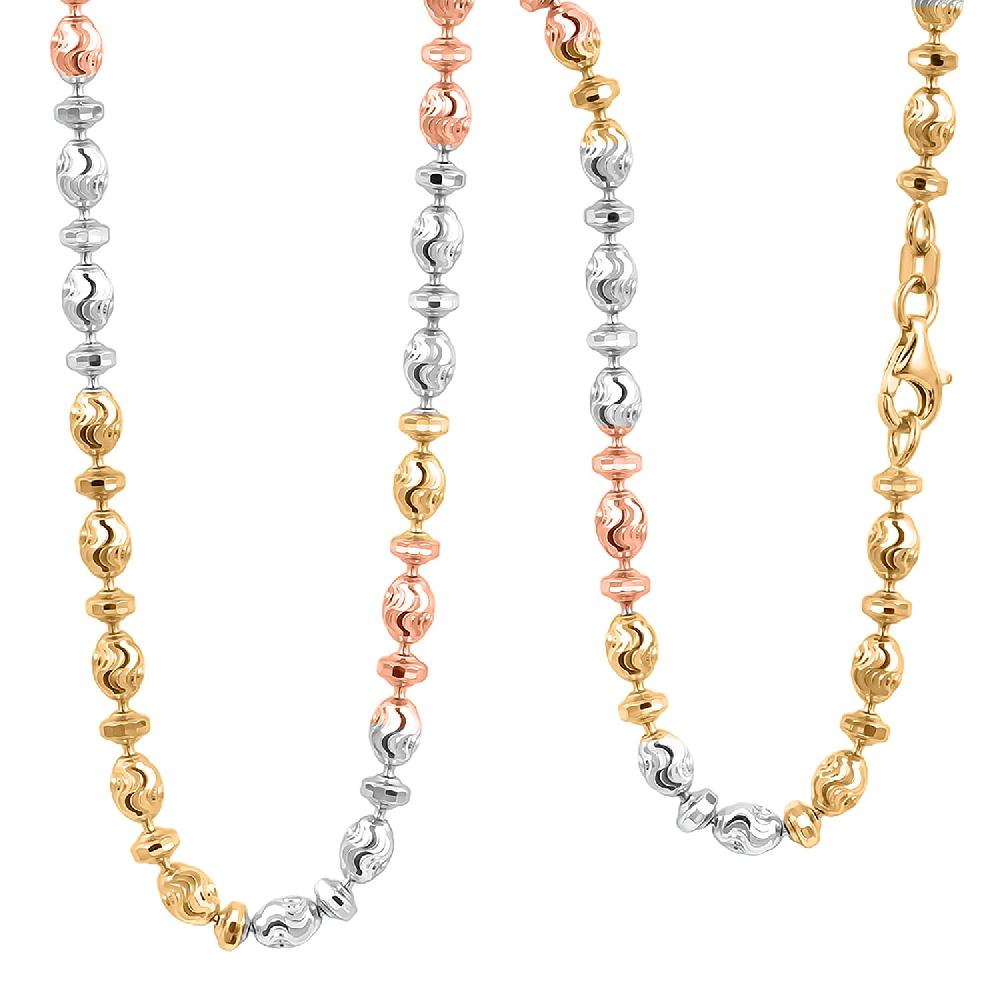 Italian 14K YRG Over and Sterling Silver Moon-cut Beaded Chain Necklace (20 Inches) (15.86 Grams)