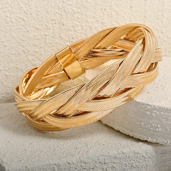 Italian 16.5mm Braided Stretch Bracelet In 10K Yellow Gold 6.15 Grams