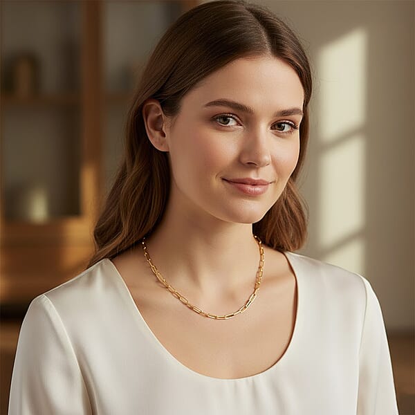 Italian 2.20mm Paper Clip Chain Necklace In 14K YG Over Sterling Silver 18 Inches 4.05 Grams