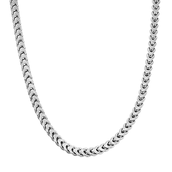 Italian 3.50 Square Wheat Chain Necklace In Rhodium Over Sterling Silver 18.6 Grams 24 Inches