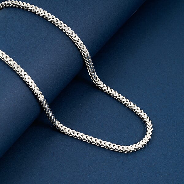 Italian 3.50 Square Wheat Chain Necklace In Rhodium Over Sterling Silver 17.5 Grams 22 Inches