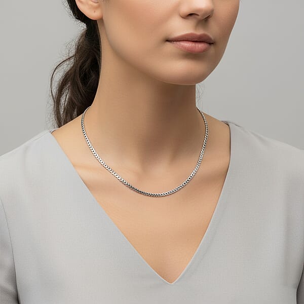 Italian 3.50 Square Wheat Chain Necklace In Rhodium Over Sterling Silver 17.5 Grams 22 Inches