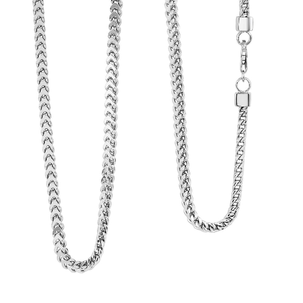 Italian 3.50 Square Wheat Chain Necklace in Rhodium Over Sterling Silver 18.6 Grams 24 Inches
