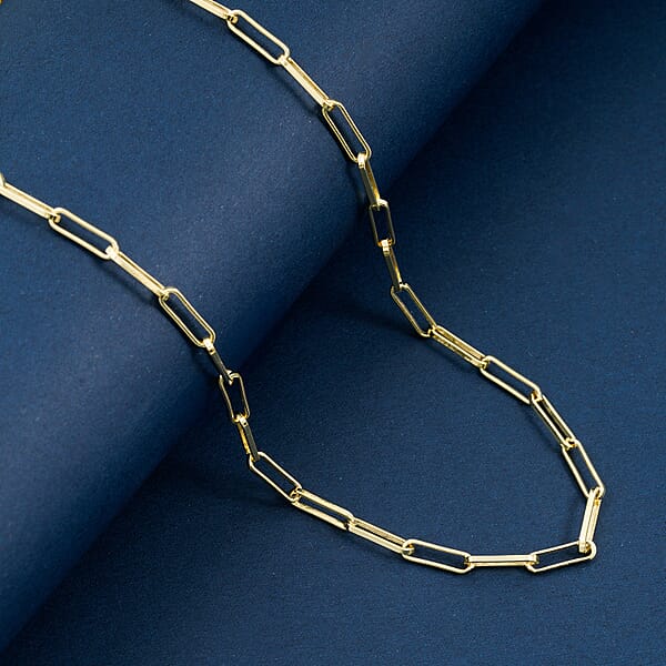 Italian 3mm Paper Clip Chain Necklace In 14K Yellow Gold Over Sterling Silver 7.05 Grams 18 Inches
