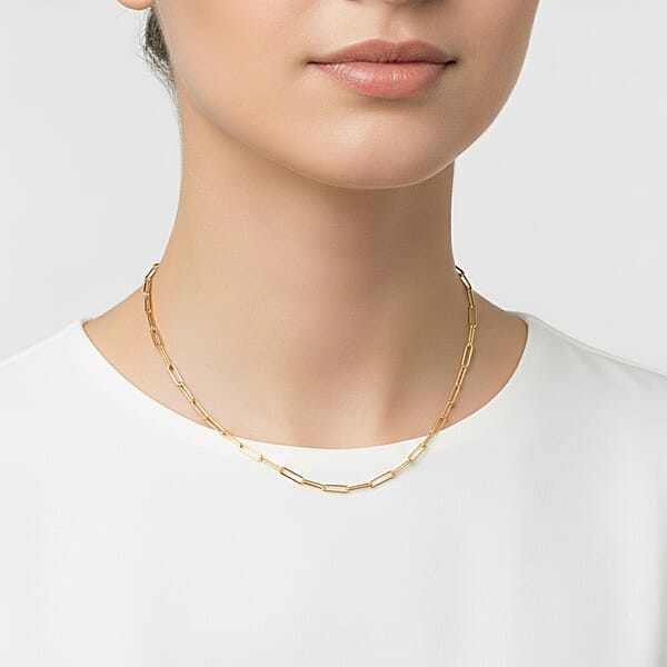 Italian 3mm Paper Clip Chain Necklace In 14K Yellow Gold Over Sterling Silver 7.80 Grams 20 Inches