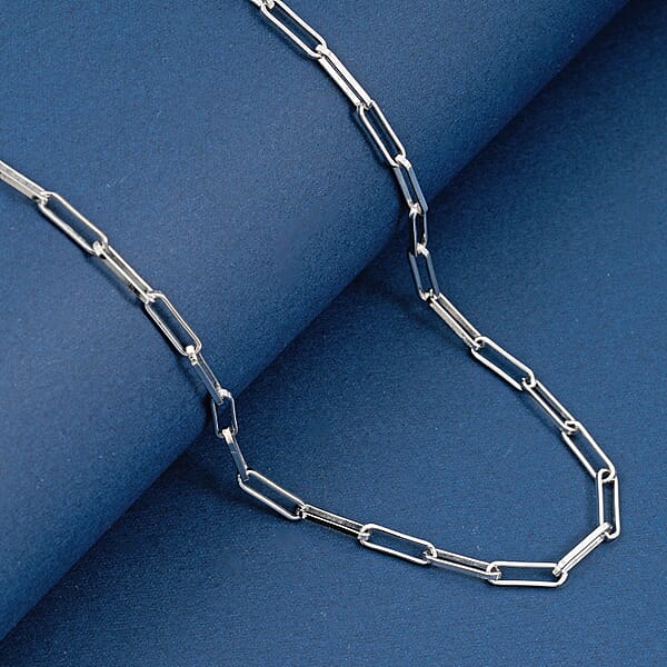 Italian 3mm Paper Clip Chain Necklace In Rhodium Over Sterling Silver 7.75 Grams 20 Inches