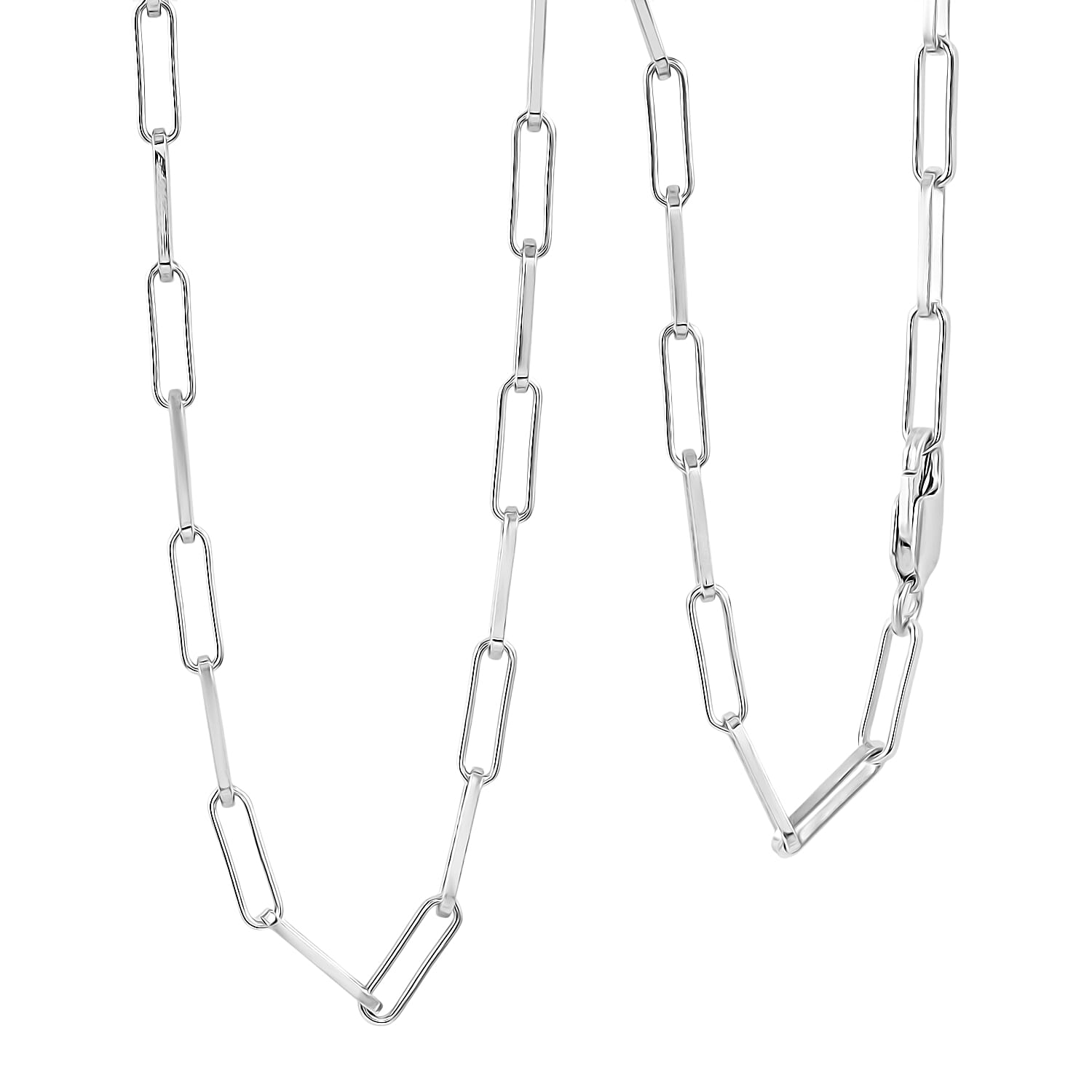 Italian 3mm Paper Clip Chain Necklace in Rhodium Over Sterling Silver 7.75 Grams 20 Inches