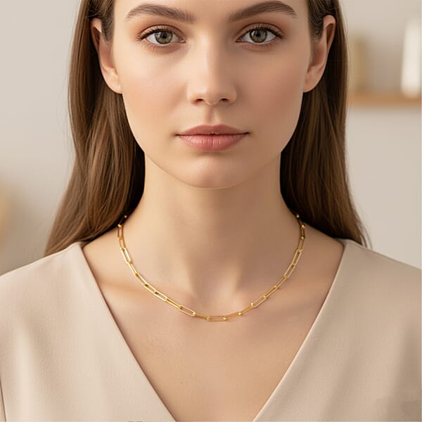 Italian 4.20mm Paper Clip Chain Necklace In 14K YG Over Sterling Silver 13.9 Grams 18 Inches