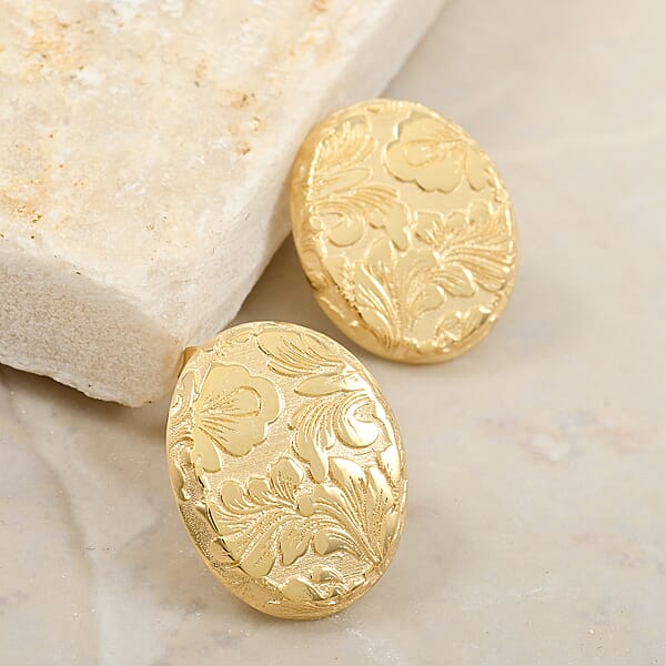 Italian Antique Stencil Earrings In 10K Yellow Gold 2.6 Grams