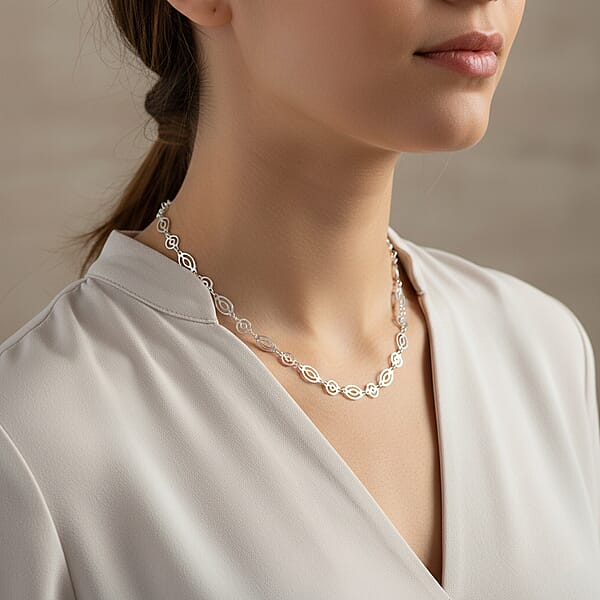 Italian Arte Chain Necklace In Rhodium Over Sterling Silver 4.62 Grams 20 Inches