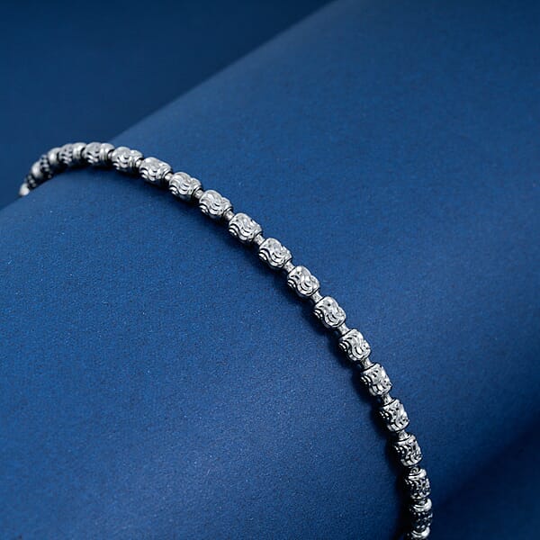 Italian Barrel Typhoon Bracelet In Black Rhodium Over Sterling Silver (7.00 In) 5.12 Grams