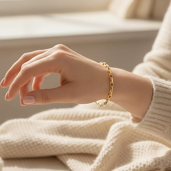 Italian Cable Link Chain Bracelet In 14K Yellow Gold Over Sterling Silver (7.50 In) 10.56 Grams