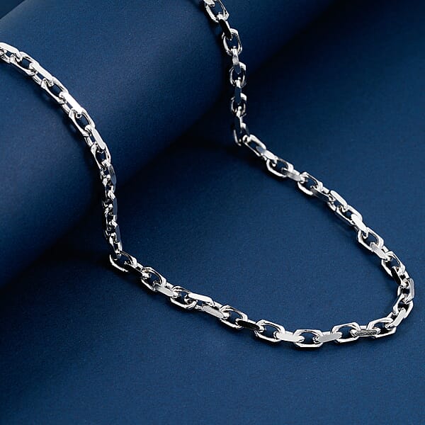 Italian Chain Necklace In Rhodium Over Sterling Silver 34.19 Grams 24 Inches