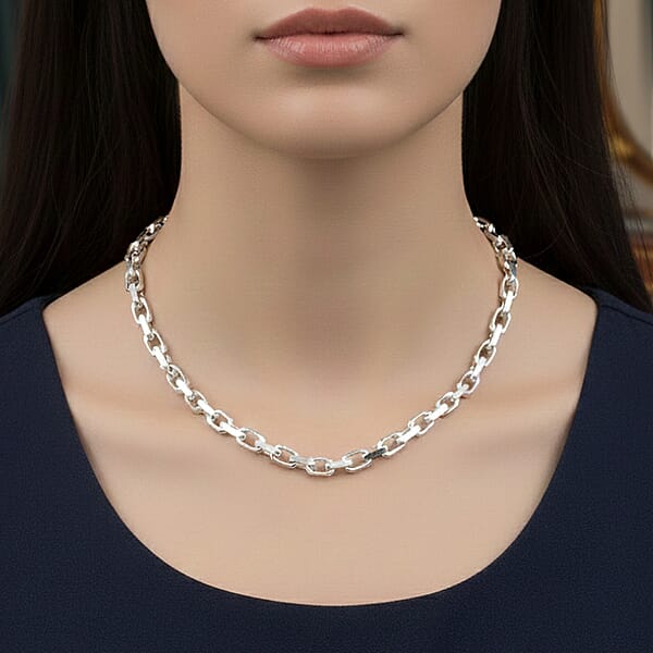 Italian Chain Necklace In Rhodium Over Sterling Silver 34.19 Grams 24 Inches