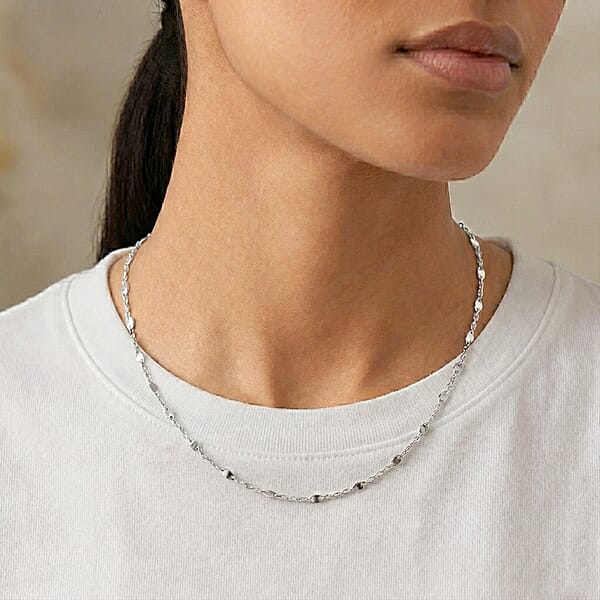 Italian Confetti Chain Necklace In Rhodium Over Sterling Silver 2.71 Grams 20 Inches