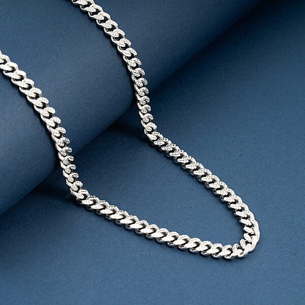 Italian Cuban Chain Necklace In Rhodium Over Sterling Silver 39.87 Grams 22 Inches