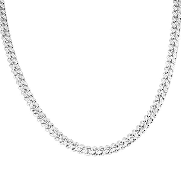 Italian Cuban Chain Necklace In Rhodium Over Sterling Silver 39.87 Grams 22 Inches