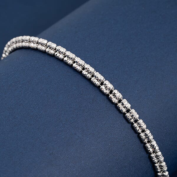Italian Diamond Cut ICE Round Chain 3 Row Bracelet In Rhodium Over Sterling Silver (7.25 In) 7.69 Grams