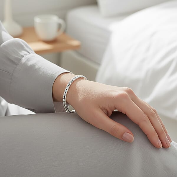 Italian Diamond Cut ICE Round Chain 3 Row Bracelet In Rhodium Over Sterling Silver (7.25 In) 7.69 Grams