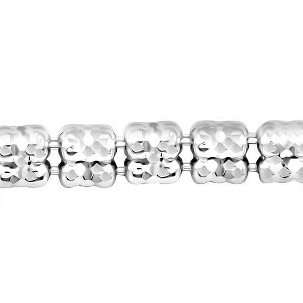 Italian Diamond Cut ICE Round Chain 3 Row Bracelet In Rhodium Over Sterling Silver (7.25 In) 7.69 Grams