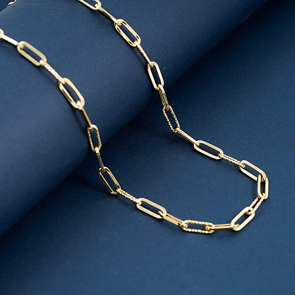 Italian Dual Glow Paperclip Necklace In 10K Yellow Gold 4.6 Grams 18-20 Inches