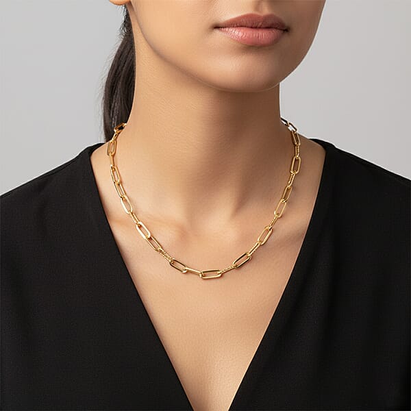 Italian Dual Glow Paperclip Necklace In 10K Yellow Gold 4.6 Grams 18-20 Inches