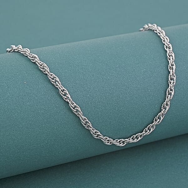 Italian Fancy Link Chain Necklace In Rhodium Over Sterling Silver 9.87 Grams 20 Inches