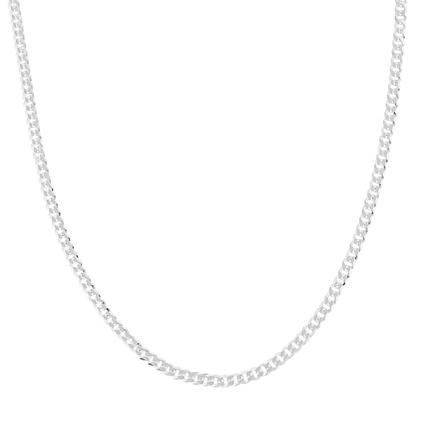 Italian Flat Curb Rhodium Over Sterling Silver Chain Necklace (18 Inches) (5.10 Grams)
